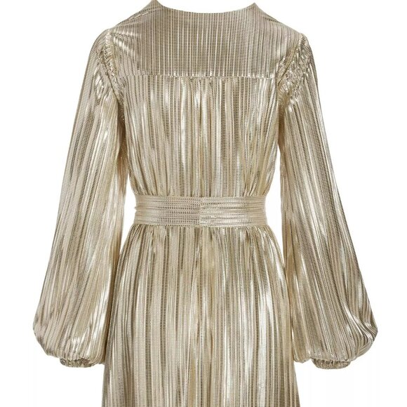 NWOT! BOSTON PROPER Metallic PLEATED GOLD DRESS SZ M - Picture 2 of 7